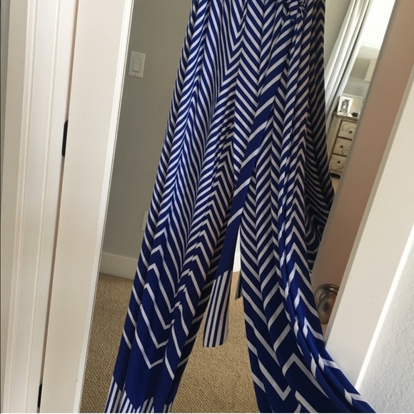 Blue & White Chevron Strapless Jumpsuit - Picture 5 of 6